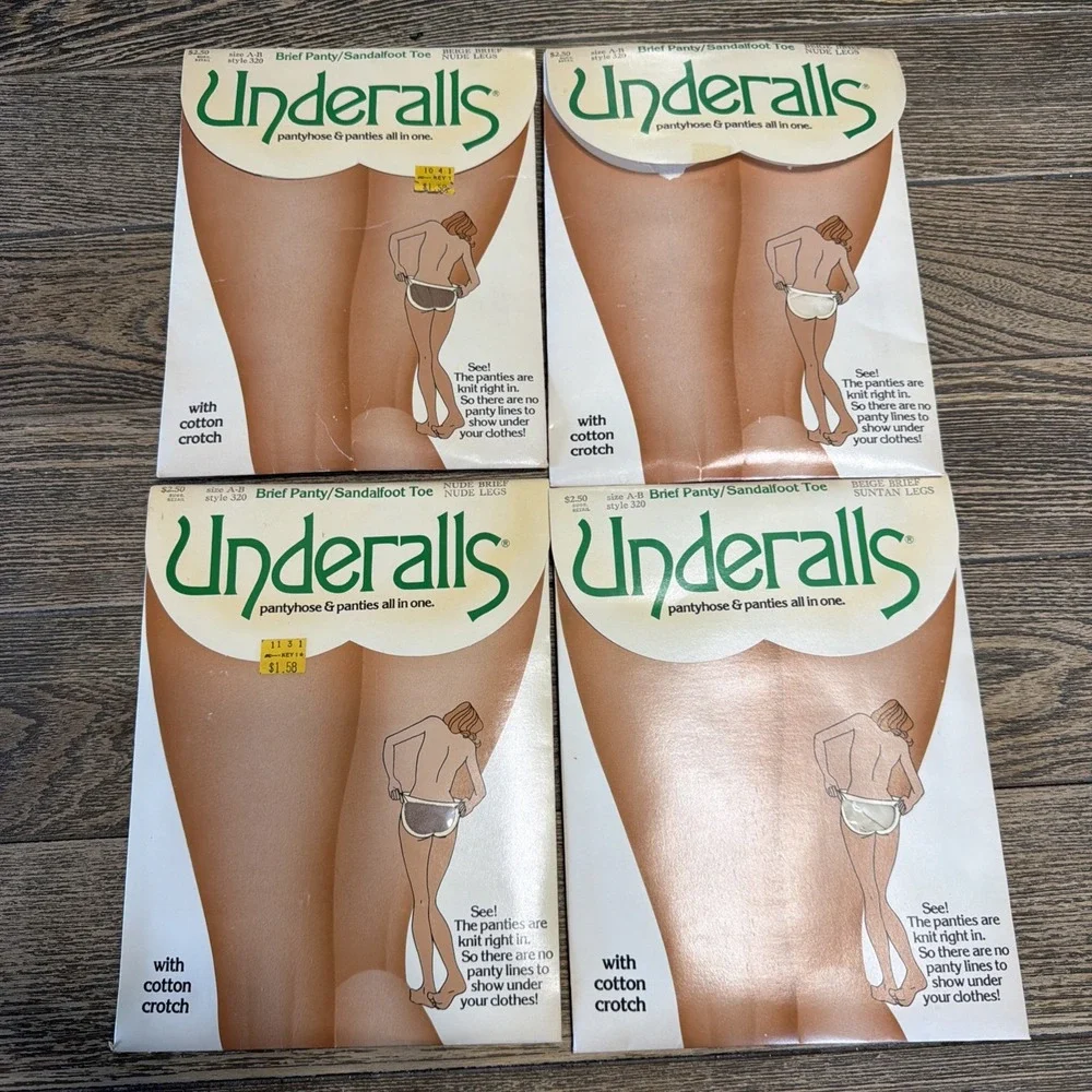 (4) VTG Underalls Pantyhose & Panties Nude Brief (3) (1)Suntan legs Dead Stock
